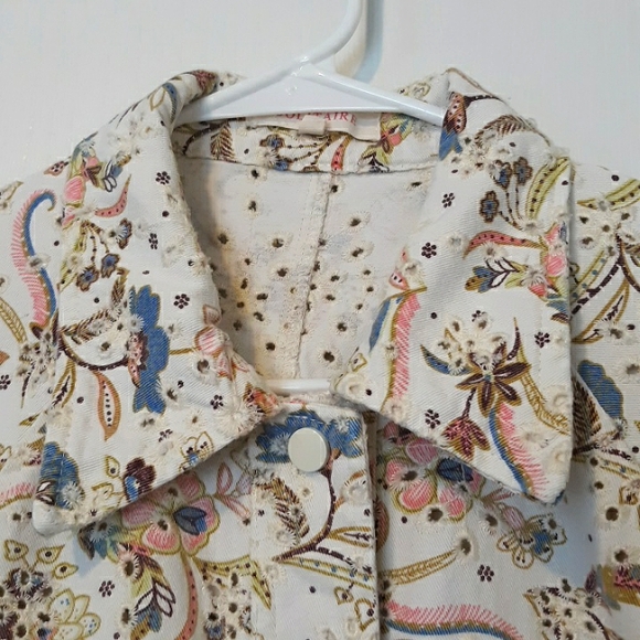 Solitaire Anthropologie Embroidered Cotton Eyelet Multicolor Snap Front Jacket L - Picture 6 of 8